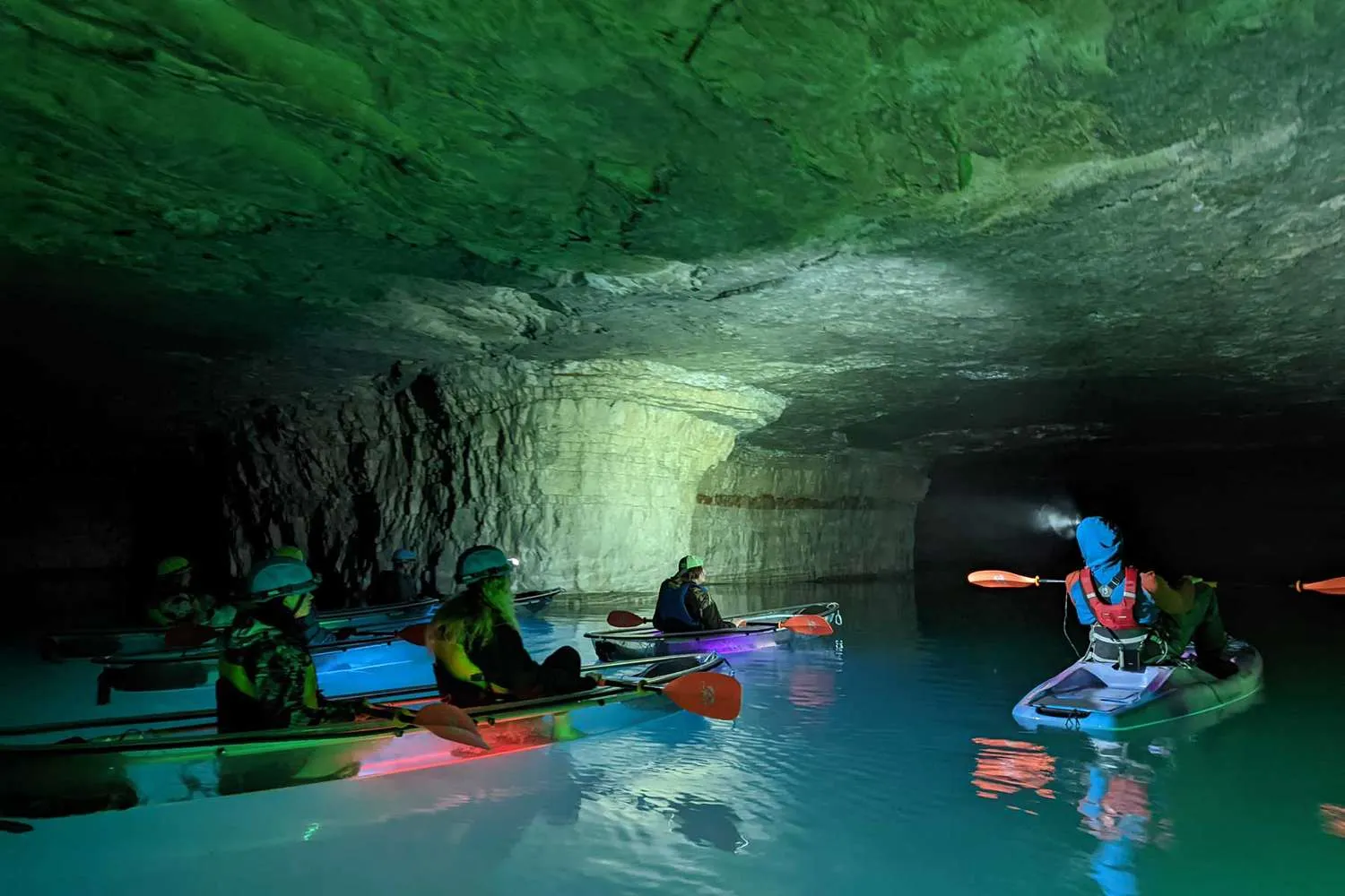 This Glass-bottomed Kayak Tour Through an Abandoned Mine in Kentucky Brings You to an Underground Waterfall