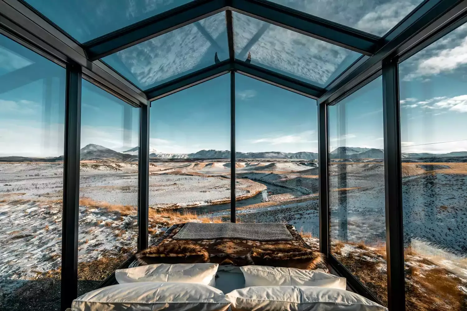 Spot the Northern Lights From Bed at the 'Panorama Glass Lodges' in Southern Iceland